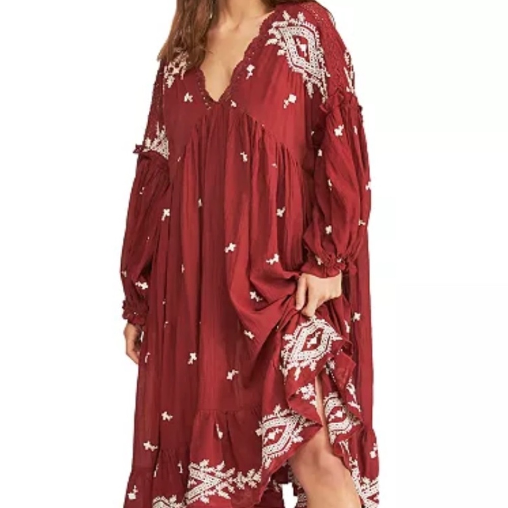 Boho Embroidered Red Maxi Dress